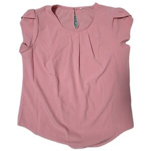 MD Flutter Sleeve Top Blouse Pink Casual Work Business Pleated‎ (B)